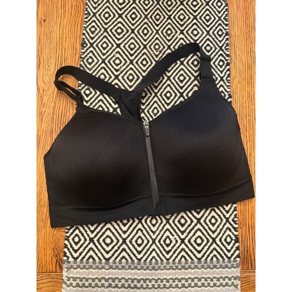 Victoria's Secret Black Pink Racerback Front Zip Knockout Sports Active Bra XL